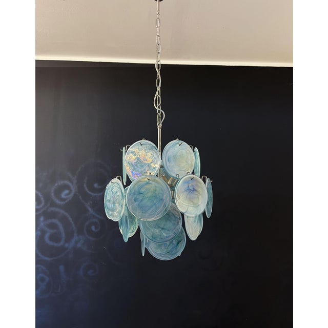 Vintage Italian Blue Murano Glass Disc Chandelier For Sale - Image 16 of 16