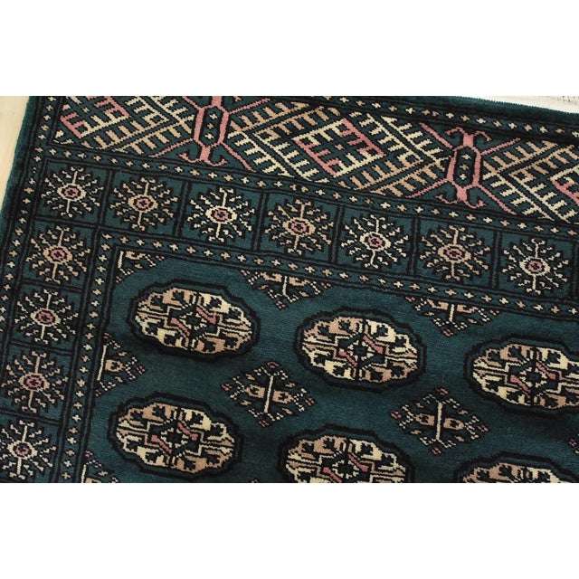 Bokhara Rug 3’7” X 5’9” Green Wool Tribal Hand-Knotted Oriental Carpet For Sale In Philadelphia - Image 6 of 12