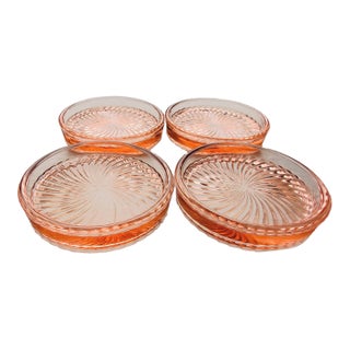 Vintage Midcentury Federal Glass Diana Pink Coasters S/4 For Sale
