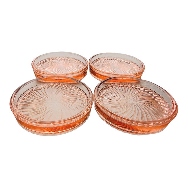 Vintage Midcentury Federal Glass Diana Pink Coasters S/4 For Sale