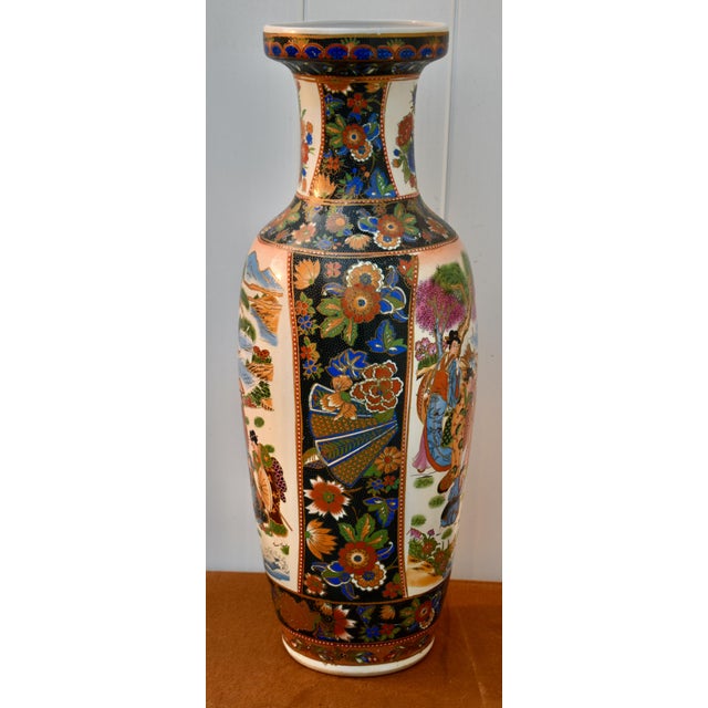 Vintage Chinese Satsuma Style Porcelain Vase Large Geisha Floral Motif 23" For Sale - Image 11 of 18