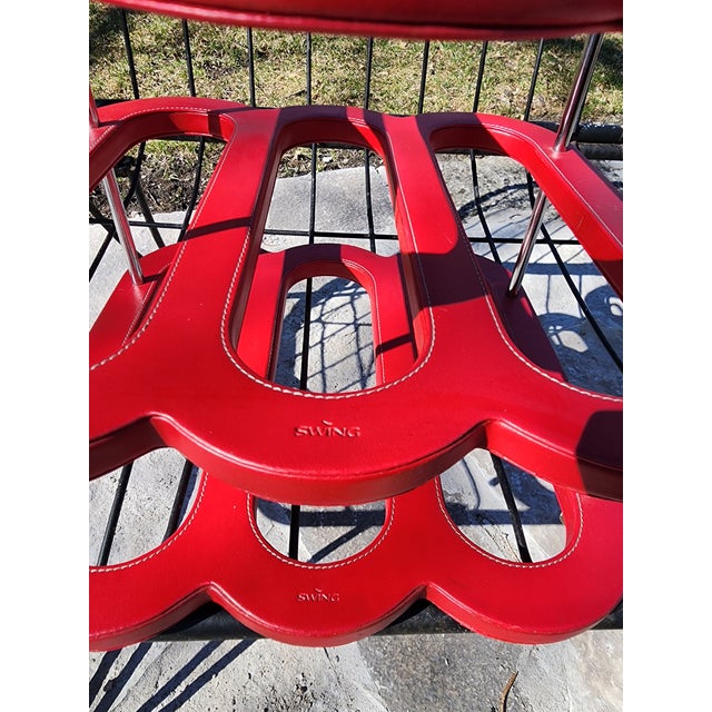 1970s Mid Century Modern Authentic Swing Design Italy Red Leather & Chrome Wine Rack –6-Bottle For Sale - Image 4 of 16