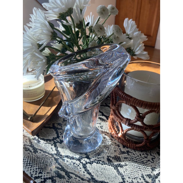 A beautiful heavy lead vase from the 1950’s by Art Vannes. Designed after the Calla Lily flower in a heavy leaded crystal....