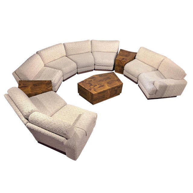 Milo Baughman Style 11Piece Modern Curved Sectional Sofa Couch & End