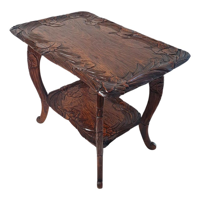Japanese Art Nouveau Hand-Carved Kamakura Bori Side Table, 1900s For Sale