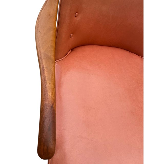 Restored Vintage Mid-Century Modern Sculptural Solid Wood Lounge Chair With Tufted Vinyl Upholstery For Sale - Image 4 of 10