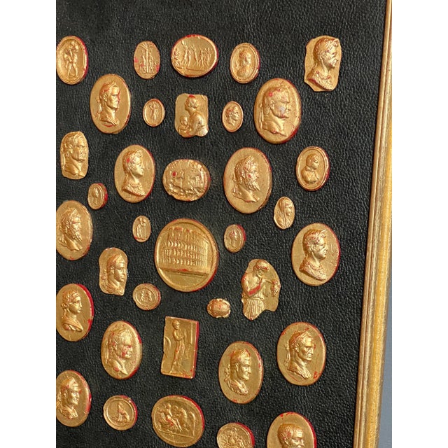 Black #157 Grand Tour Revival Gilded Intaglio Arrangement on the Leather Board and in Gilt Frame For Sale - Image 8 of 12