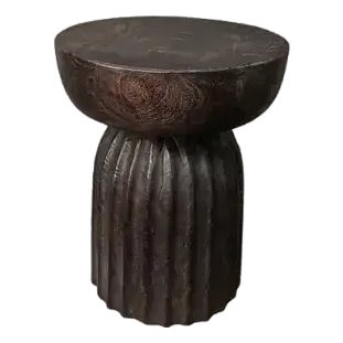 Solid Suar Wood Round Side Table Modern Organic For Sale