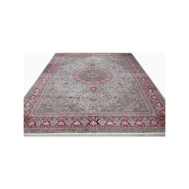 Decorate your space with this exquisite 12x18 Indo Kashmir Silk Area Rug. Hand-knotted in Afghanistan, this exceptional...