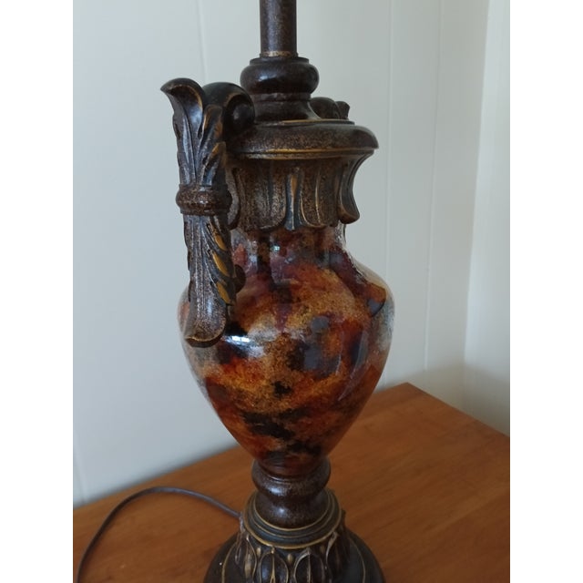 1990s Tuscan Marbled Amber & Bronze Scroll Table Lamp — Old World Revival For Sale In Buffalo - Image 6 of 17