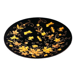 Vintage Circular Etched Brass Tray For Sale