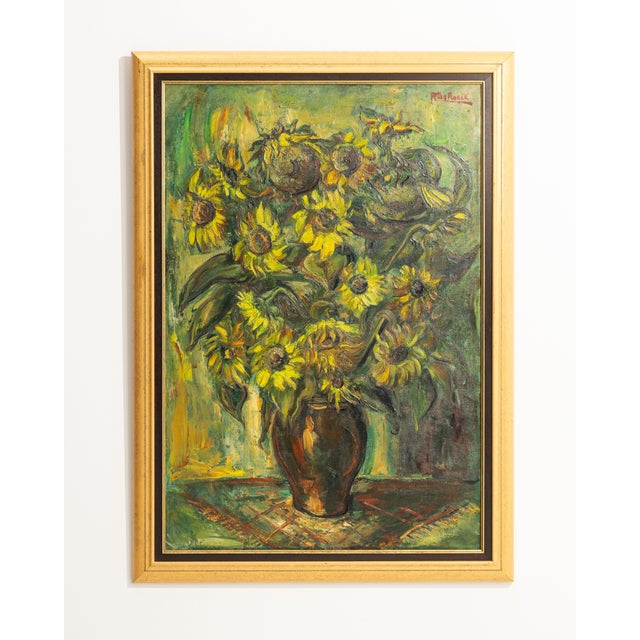 Mid 20th Century Belgium Green Canvas Painting For Sale - Image 4 of 15