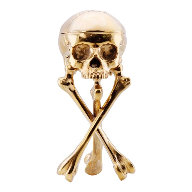 Desk Clock French Ormolu Gilt Bronze Verge Fusee Memento Mori Skull Bones For Sale