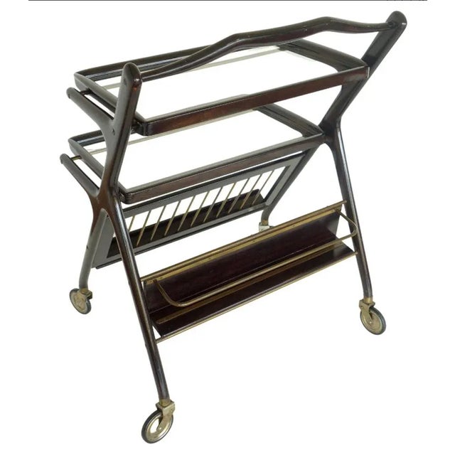 Mid-Century Modern Mid-Century Brass & Rosewood Trolley by Cesare Lacca, Italy, 1950s For Sale - Image 3 of 9