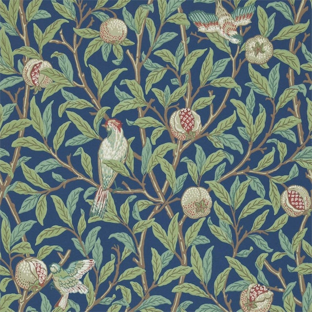 Morris & Co Bird & Pomegranate Wallpaper in Blue/Sage - a Sample For Sale