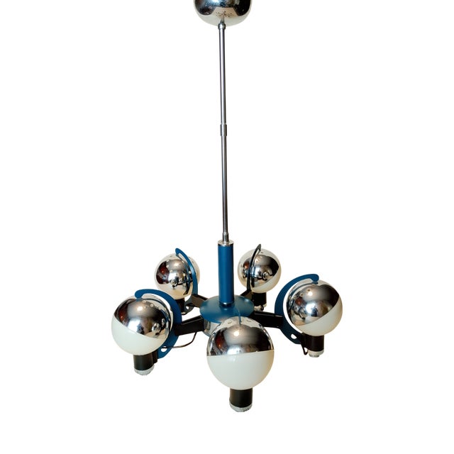 Vintage Space Age Pendant with Chrome and Blue Finish by Goffredo Reggiani, 1970s For Sale