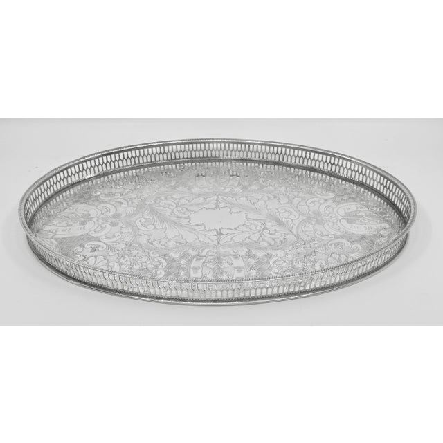 Vintage Viners of Sheffield England Alpha Silver Plated Gallery Serving Tray For Sale - Image 4 of 9