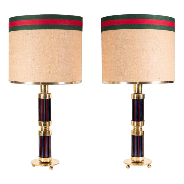 Murano Glass and Brass Table Lamps, 1970s, Set of 2 For Sale