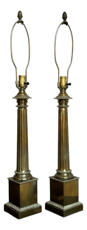 Large-Scale Mid-20th Century Neoclassical Patinated Brass Table Lamps — A Pair