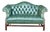 Vintage English Chippendale-Style Forest Green Tufted Leather Camelback Settee For Sale
