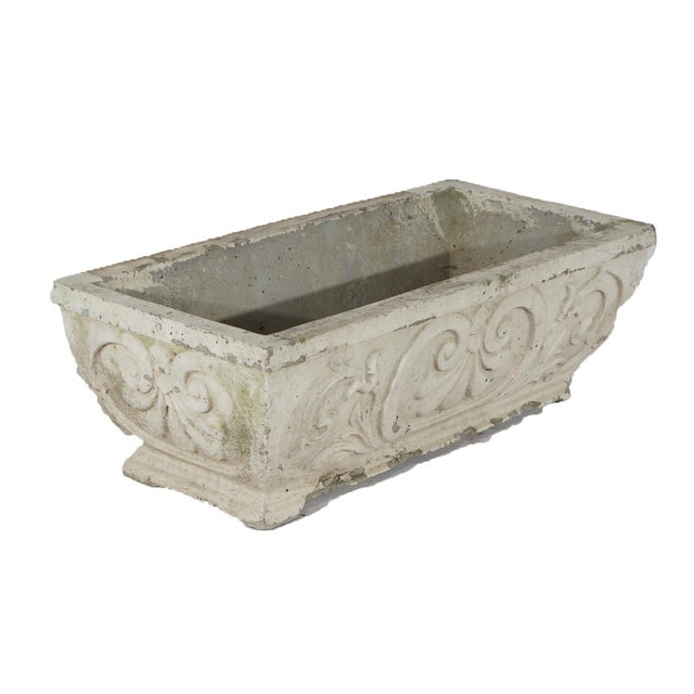 Mid-Century Modern Cast Hardstone Long Garden or Patio Planter with Scroll Work in Relief 20th Century For Sale - Image 3 of 5