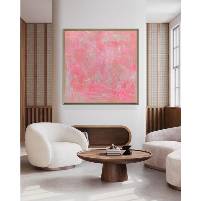 Bright Pink "Unexpected Visitors" by Trixie Pitts Large Abstract Painting For Sale - Image 8 of 9