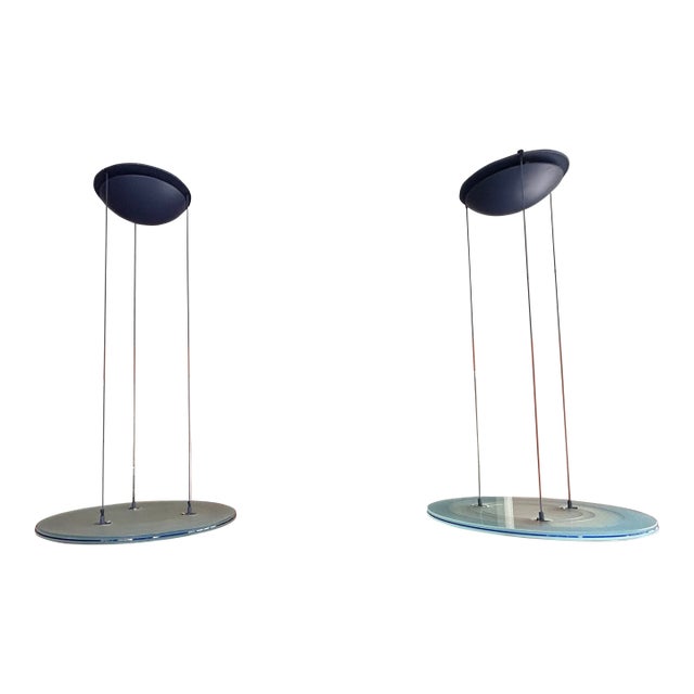 1993 Aurora Blue Pendant Lights by Perry King & Santiago Miranda for Arteluce - a Pair For Sale