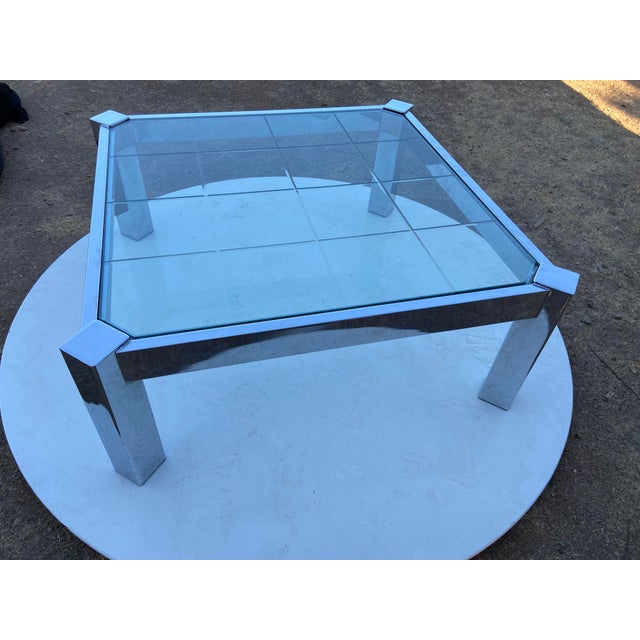 Mid-Century Modern Vintage Mid Century Modernist Chrome Glass Coffee Table Milo Baughman Style For Sale - Image 3 of 18