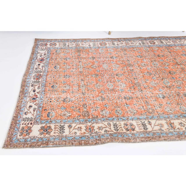 Orange Vintage Turkish Hand-Knotted Wool Cotton Orange Area Rug For Sale - Image 8 of 11