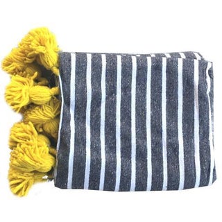 Moroccan Throw With Tassels in Gray/Yellow For Sale