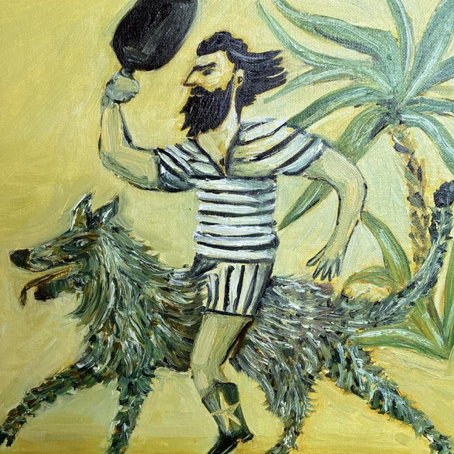 2020s Original Pickleball Player & Wolf Painting in Brushed Gold Frame, Oil on Canvas, 15" X 15" by Tatiana Duperault For Sale - Image 5 of 6