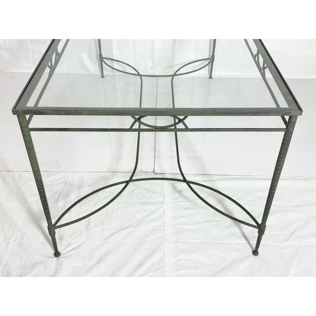 Verdigris 1970s Mario Papperzini for Salterini Wrought Iron Patio Dining Table With Glass Top For Sale - Image 8 of 18