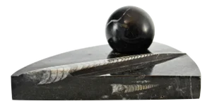 Black Carved Fossil Stone Wedge & Sphere