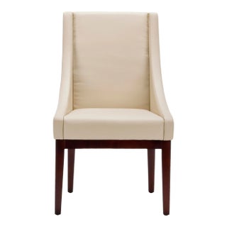 Leather Sloping Armchair, Cream & Cherry Mahogany For Sale