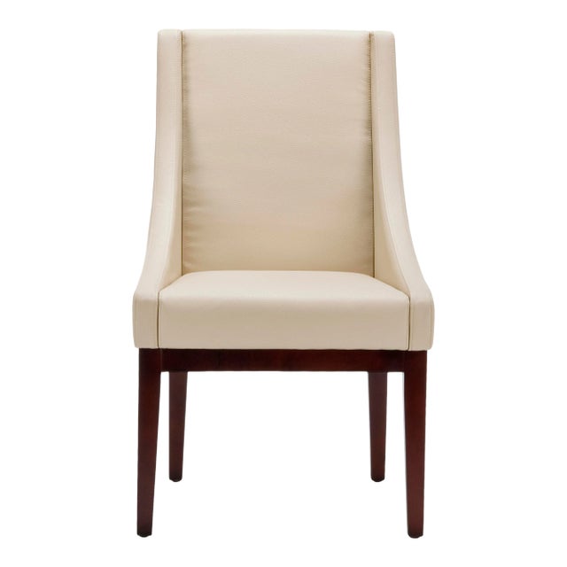 Leather Sloping Armchair, Cream & Cherry Mahogany For Sale