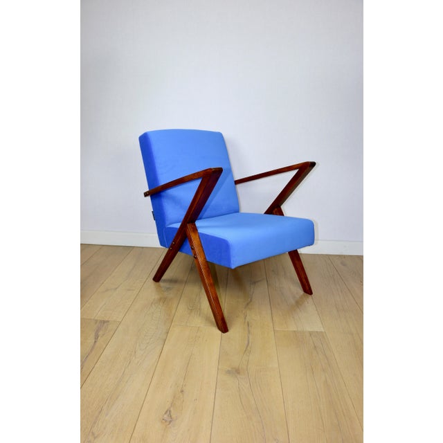 1970s Vintage Loft Lounge Chair with Blue Cornflower Velvet Upholstery, 1970 For Sale - Image 5 of 12