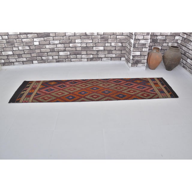 Textile 1950s Geometric Oushak Hallway Runner For Sale - Image 7 of 10