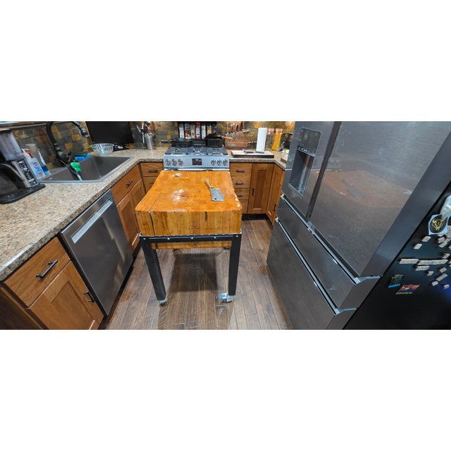Mid-Century Michigan Maple Block Co. "Southpaw" 10.5- Inch Industrial Butcher Block Island For Sale - Image 11 of 14