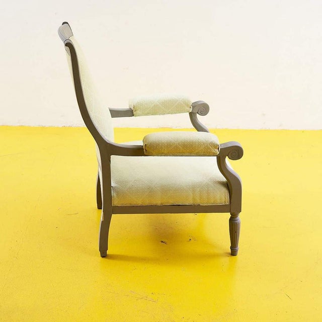 Wood Vintage Armchair with Light Fabric For Sale - Image 7 of 11