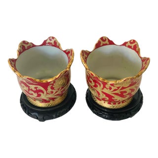 Set of 4 Vintage Chinese Flower Pots With Stands For Sale