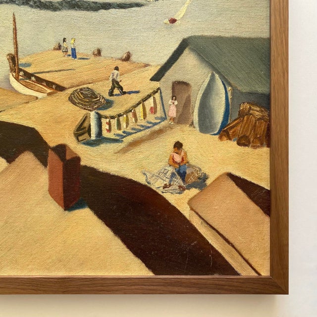 Frank Carson Vintage 1942 Modernist " Provincetown Bay Beach, Waterfront Seascape " Framed Original Signed Post-Impressionist Oil Painting For Sale - Image 15 of 16