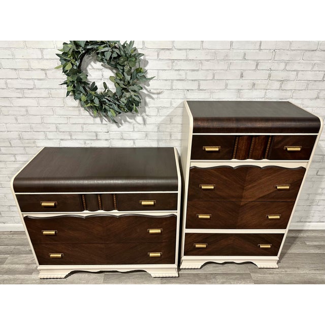 1920's Pair of Art Deco Waterfall Dressers. Chairish