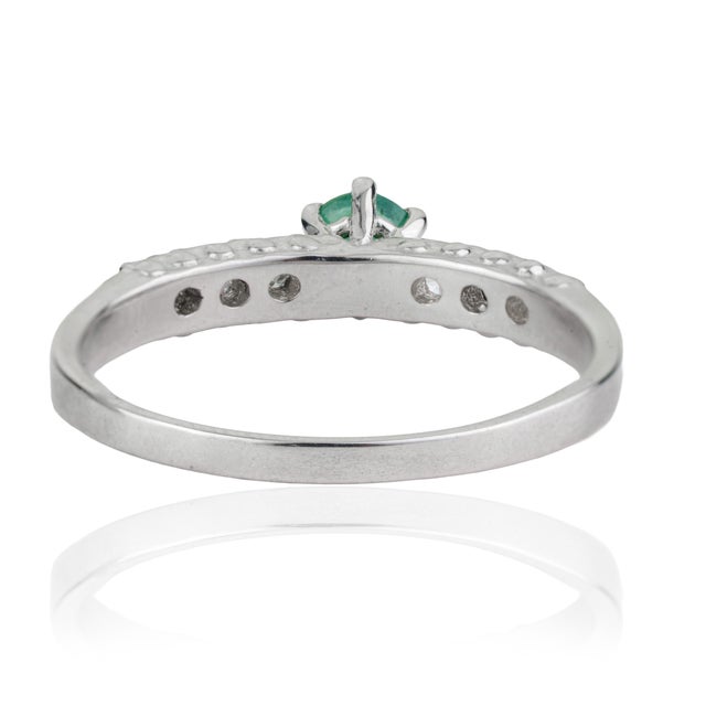Metal Contemporary 6 Prong Set 0.32 Ct Natural Emerald Ring and Pave Diamonds Size 7 For Sale - Image 7 of 12