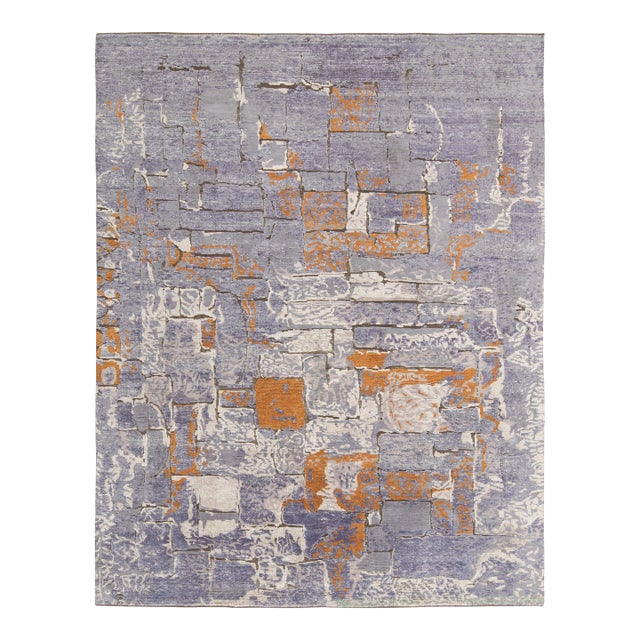 Hand-Knotted Abstract rug in Purple, White, Orange Pattern by Rug & Kilim - 10x14 For Sale