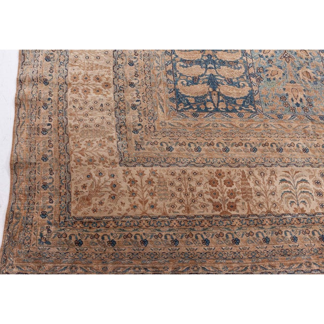 Camel and Pastel Blue Antique Persian Kirman Rug For Sale - Image 11 of 11