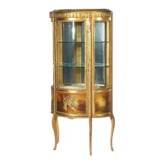 French Louis XVI Style Vernis Martin Decortated Gilt Wood & Ormolu Vitrine C1890 For Sale