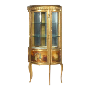 French Louis XVI Style Vernis Martin Decortated Gilt Wood & Ormolu Vitrine C1890