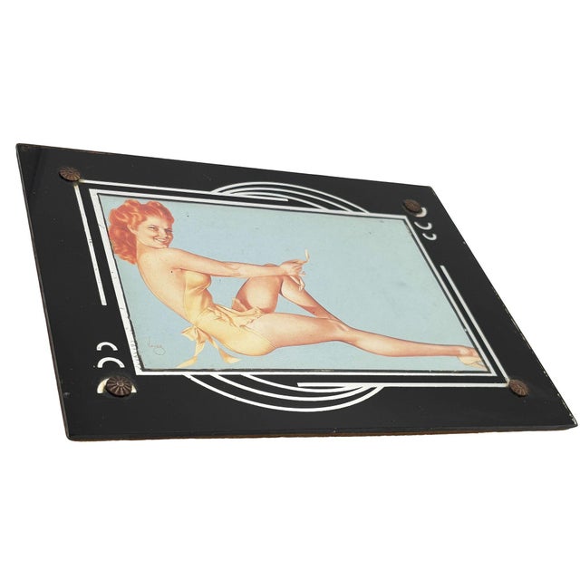 Art Deco era black and silver mirrored glass 4x5 picture frame. This mirrored surface utilizes a silver nitrate technique...