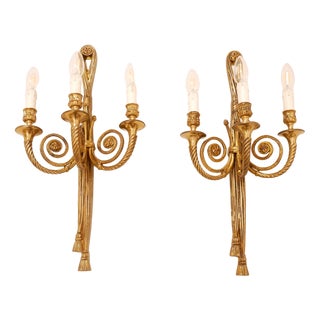 Louis XVI Style Gilded Bronze Wall Lights, France, 1950s, Set of 2 For Sale