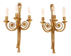 Louis XVI Style Gilded Bronze Wall Lights, France, 1950s, Set of 2